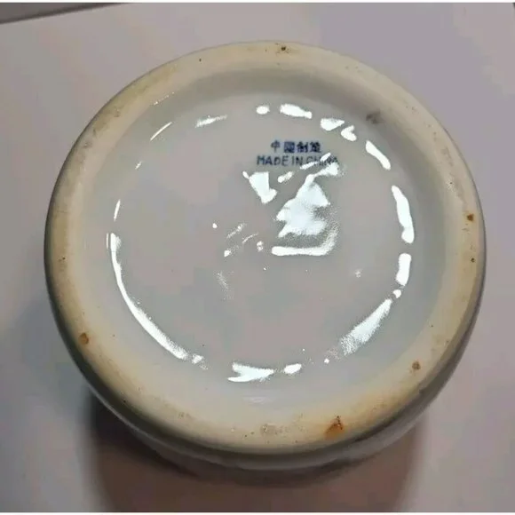 Vtg Chinese Ginger/Temple Jar Temple with Lid Pink Florals Green Leaves on White